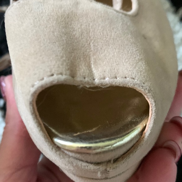 Colin Stuart suede nude lace up peep toe 6 inch heels - Picture 11 of 13